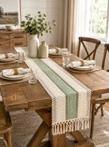 【2026 Trending Sage Green】Boho Woven Table Runner with Tassels | Healing Biophilic Aesthetic Coffee Table Cover
