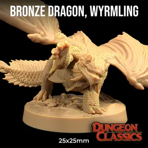 Bronze Dragon Wyrmling Dungeon Classics | The Dragon Trappers Lodge | 32mm Scale | Miniature TTRPG Mini DnD Dungeons Dragons Wargame