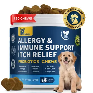 【Upgraded Formula】Petrivium Allergy&Immune support chews for Dogs,JUMBO SIZE-120ct Chicken Flavor,Topper with Probiotic,Itching Skin and Ears Relief,with Colostrum Fish Oil to Boost Immune&promote Gut Health,Excessive Paw Licking-#Summervibes#petlovers su