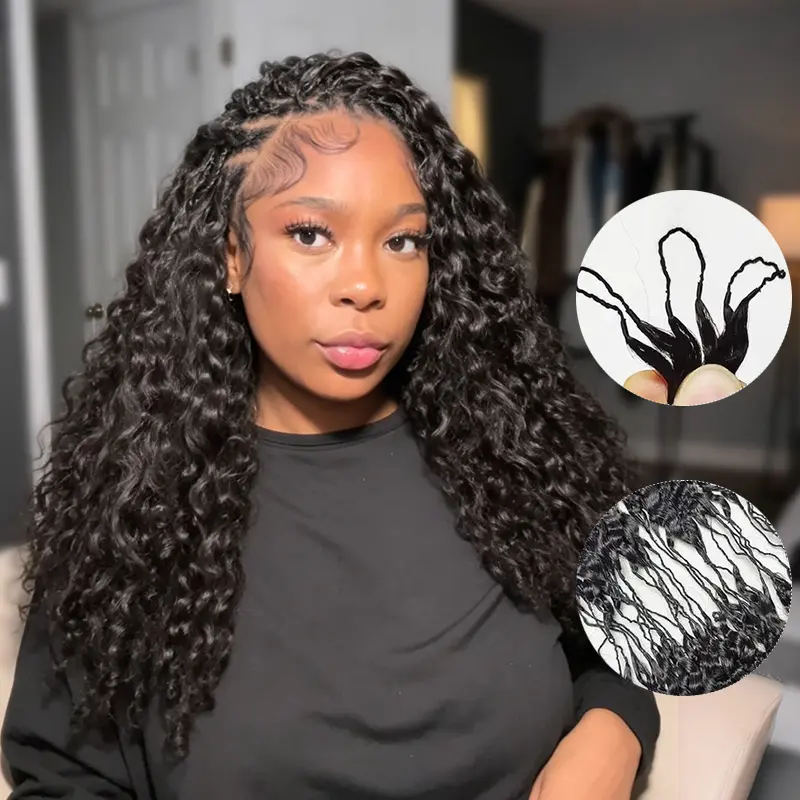 【4 Packs Multi-Length】ISEE HAIR Burmese Curly Human Hair Crochet Hair Extensions -Miracle Knots Pre-Separated Crochet Braids, Knotless Boho Braids, Mermaid Braids, Goddess Braids, Burmese Curly,