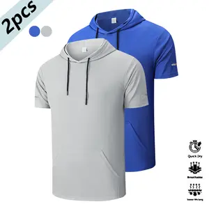 Men's Quick-Dry Hooded Short Sleeve 2 Pieces Comfortable Breathable with Reflective Strips Diagonal Large Pocket Sports Jacket for Casual Gatherings Vacation Travel