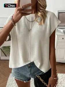 Women's Plain Sweater Pullover, Casual Short Sleeve Round Neck Knit Top for Summer, Fashion Women's Knitwear for Daily Wear Womenswear