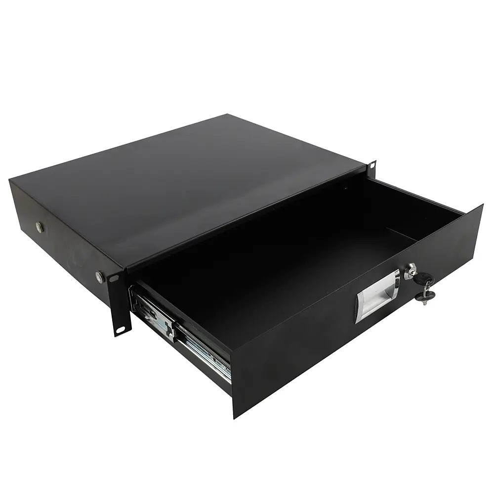 Flower Dance 19" 2U Durable Steel Plate DJ Equipment Cabinet, Black with Locked Drawer & Keys, 19.02x13.98x3.54in, 10.14lbs, Brand New & High Quality, Stores Various Items Efficiently, Fits All Standard 19-Inch Audio Gear - Labor Day Promotion