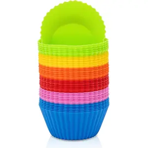 spmarkt 36 Pack Silicone Cupcake Baking Cups, Reusable Non-Stick Muffin Liners (6 Vibrant Colors) - Standard Size Cupcake Holders for Baking, Parties & Holidays, Easy-Clean Pastry Molds Bakeware Kitchen Flexible Set