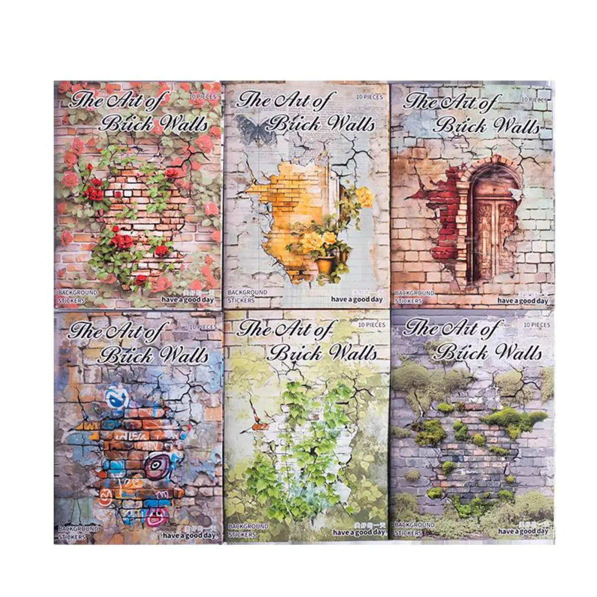 60-Piece Vintage Washi Paper Art Stickers Sheet - Adhesive Labels with Moss, Floral, Green Vine, Graffiti Look Themes for DIY Notebook Scrapbook Decoration (Office Stationery Supplies for DIY Enthusiasts)