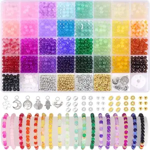 1368 count 6mm Glass Beads for Bracelets, 34 Colors  Beads for  Making,  Round Glass Beads for DIY Earrings Necklace Crafts with Spacer Beads and Charms, Solid and Gradient Colors