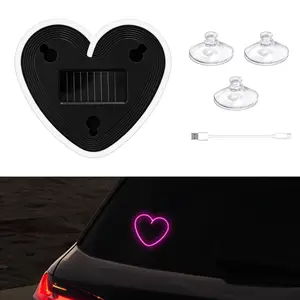 2 Pack Romantic Heart Solar Lights – Rechargeable LED Car Decor, Glow Lighting for Night Travel & Party Atmosphere