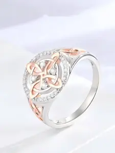 Silvery Rose Gold Witches Knot Ring, Anillo Nudo de Bruja Plata Celtic Knot Jewelry, Cubic Zirconia Decorated Witch's Knot Ring, Witchtok Witch Jewerly Pagan Jewelry for Devotion for Protection