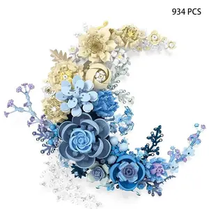 934PCS Blue Moon Flower Building Block Set, Floral Plant Collection Series, Crescent-Shaped Artificial Flower Building Kit, Compatible with Lego, for Ages 6+, Home Decoration Wall Art Decor