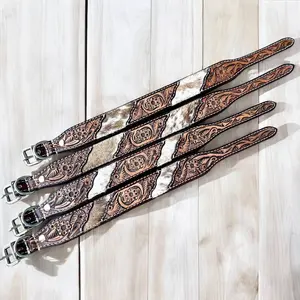 Cowhide & Tooled leather Dog Collar 