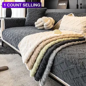 sofa cover Solid Color Cotton Velvet Sofa Cushion, 1 Count Simple and Modern Sofa Cover, Anti Slip Sofa Cover Cushion for Home Living Room Bedroom, Washable Sofa Slipcover, Non Slip Couch Cover