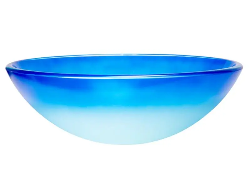 Eden Bath EB-GS70 Cloud Frosted Round Tempered Glass Vessel Sink - 1.75 in. Thick, 5.625 in. H x 16.375 in. D, Blue Painted Exterior, Polished, Scratch Resistant, Durable, Handcrafted by Skilled Artisans, Frosted Look Waterproof Countertop Vessel