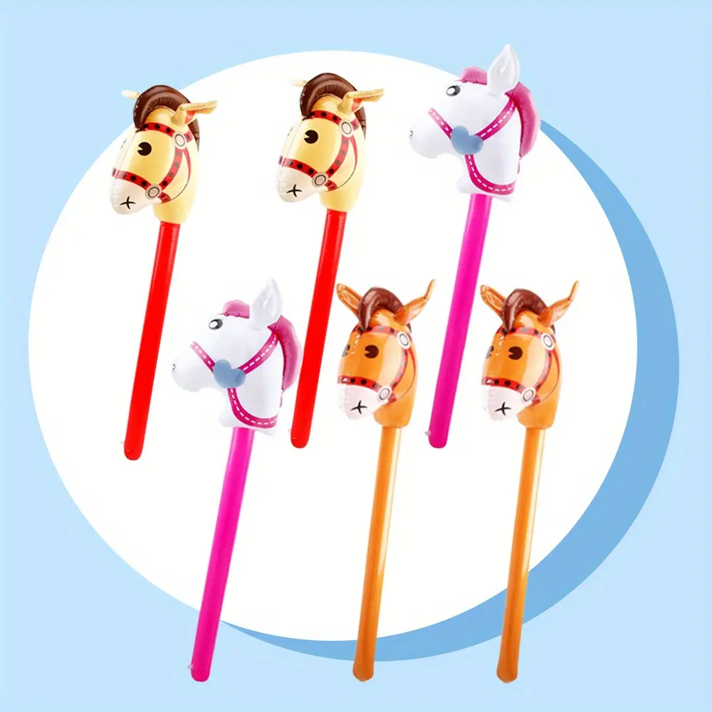 [Inflatable Horsehead Stick] 6pcs Inflatable Stick Horse - Horsehead Stick Balloon - for Theme Birthday Party Packs Party Decoration Supply