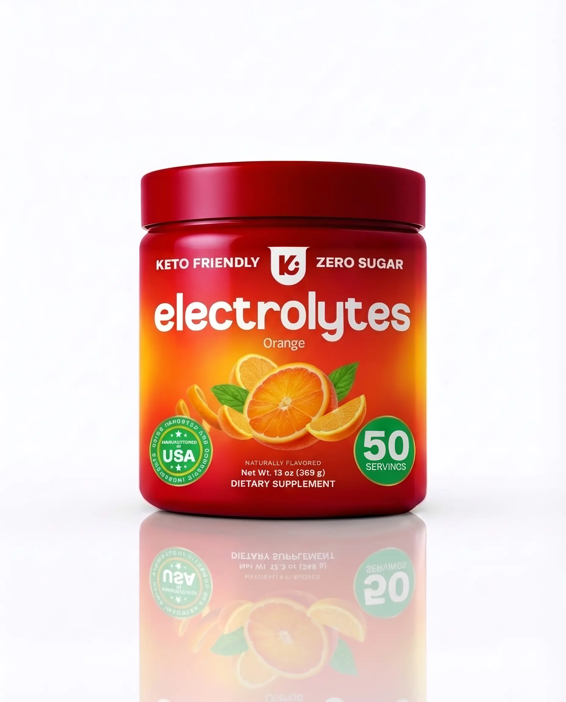 Keppi Orange Electrolytes Powder Sugar Free Hydration Drink Mix 50 Servings Keto Fasting Friendly