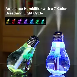 [Holiday Haul] 7-Color Auto-Changing Bulb Humidifier: 400ml Aroma Diffuser with Decorative PET Insert, 6H Quiet Mist, Essential Oil Diffuser for Home Office Yoga, Mood Light | Control: Hold 3s for Light (Auto-Cycle), Press Once for Mist