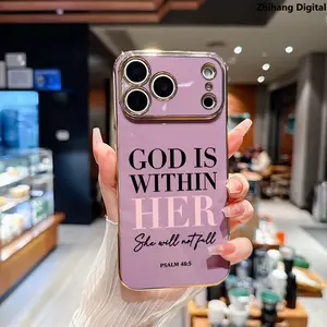 Elegant Bible Verse Psalm Pattern TPU Phone Case for iPhone 17 Pro Max-11, Luxury Golden Edge Electroplating, Premium Slim Shockproof Lightweight Cover, Smartphone-Cellphone-Handheld Devices Accessories