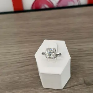 (R15) Silver Square Diamond Engagement Ring for Women Elegant and Sparkling Design Perfect for Special Occasions