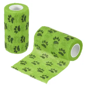 PETAXCELL Pet Wrap Bandages, 4 Inch 5 Yard Self Adhesive Bandage Wrap, Pet Non-Woven Tape First Aid Cohesive Gauze, (Grass Green/Paw, 2pcs) / Intended for Dog/Cat/Bird/Legs/Paws/Wound