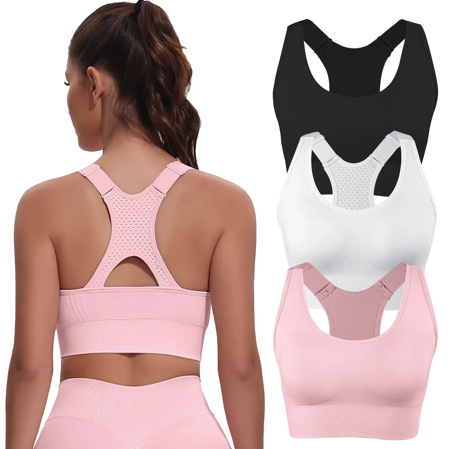 CHRLEISURE 3PCS Seamless Bra High Support for Workout Padded Racerback Sport  Adjustable Sports Bras for Women Seamless Bra