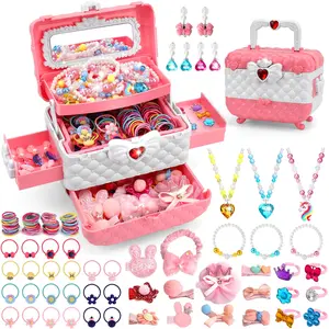 Jewelry for Kids Girls, Dress-Up Jewelry Set, including hair clips, hair ties, necklaces, Bunny Necklace, rings, earrings, etc., suitable for girls aged 3-12. Also a toy set, Birthday Christmas gift for children