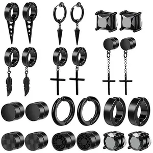 12 Pairs Black Magnetic Earrings: Clip On, Hoop & Dangle Designs - Non-Piercing Set 12 pairs magnetic earrings for  come with a box