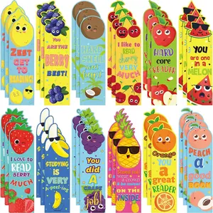 60 Pieces Fruit Scented Bookmarks Kids Bulk Scratch and Sniff Smelly Classroom Cute Bookmarks for Kids Students Back to School Gift, 12 Styles, 12