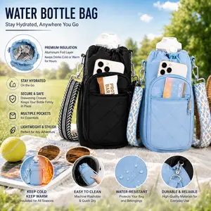 2026 Upgraded Stylish Insulated Water Bottle Crossbody Sling Bag - Elastic Adjustable Strap, 4 Pockets, RFID Blocking, Waterproof Lightweight, Fits 16-40oz Bottles & Tumblers, Hands-Free Hiking Travel Carrier