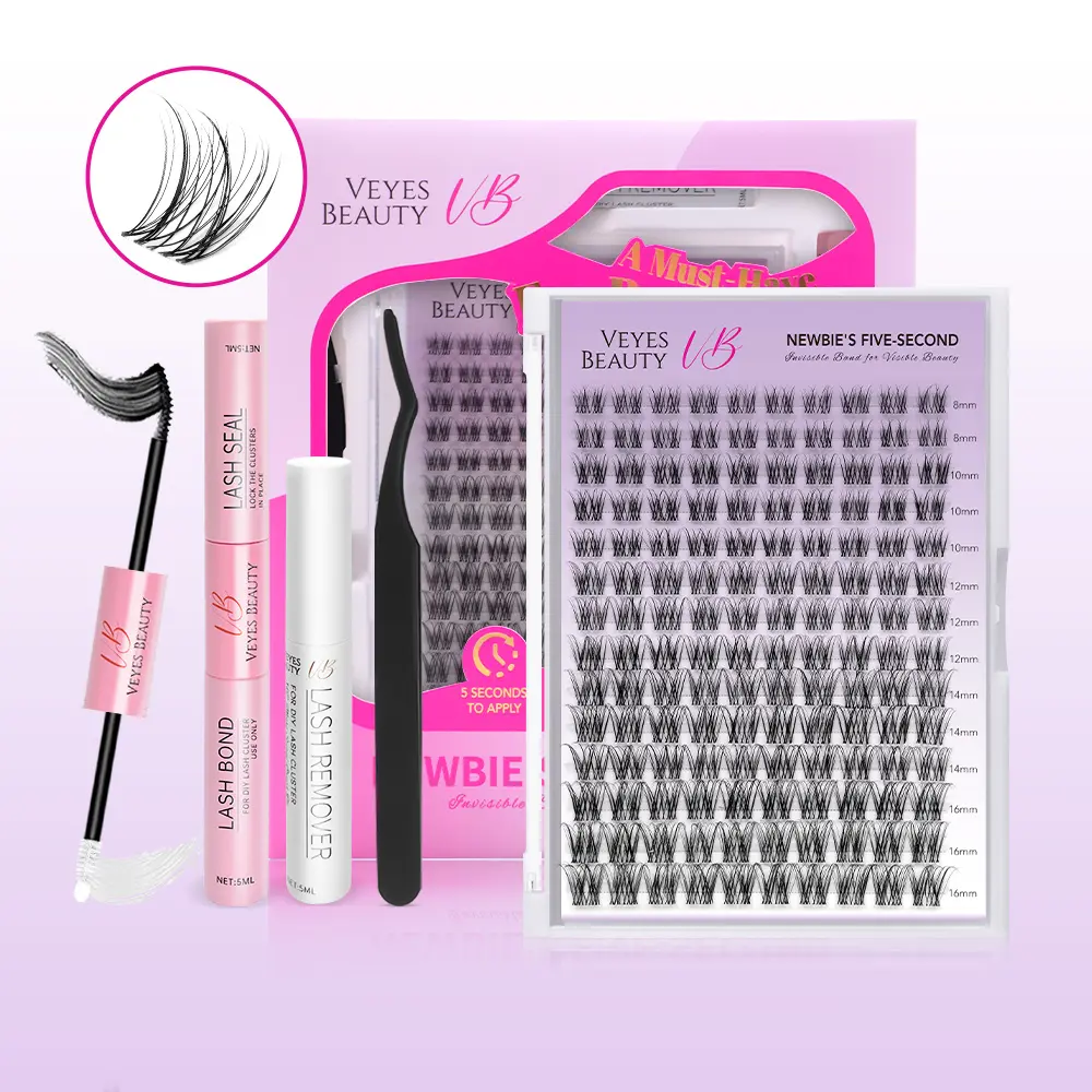 VEYESBEAUTY Aliva Layered Wispy Cluster Lashes Kit - Faux Mink False Eyelashes & Adhesives for DIY At-Home Makeup, Layered Curl Wispy Look, Mixed Length for Beginners, Eyelash Clusters, Fluffy Lash Clusters