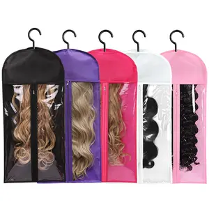 5PCS Wig Storage Bag With Hook Wig Storage Hanger Zipper Transparent Dustproof Wig Storage Bag, Hair Extension Holder Wig Bag Wig Storage For Multiple Wigs Holder Hair Extension Hanger Wig Tool Wigs Accessories For Salon & Home Use, Household Dust Cover