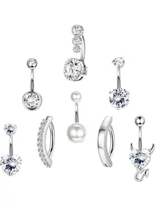 8 Pcs 14G Dangle Belly Button Rings for Women - 316L Surgical Steel Belly Button Rings Teardrop Opal CZ Clicker Belly Piercing Jewelry
