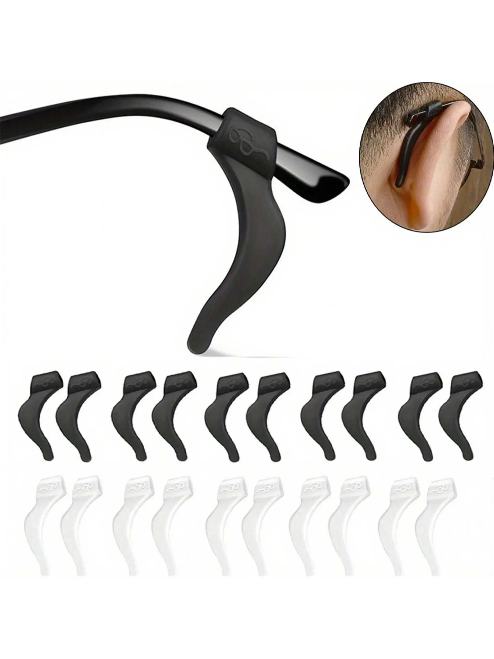 20 Pcs Soft Comfortable Anti-Slip Eyeglass Ear Hooks, Glasses Grips, Eye Glasses Ear Grippers, Durable Plastic Material, Ideal for Sports & Daily Use, Non-Sensitive Accessories