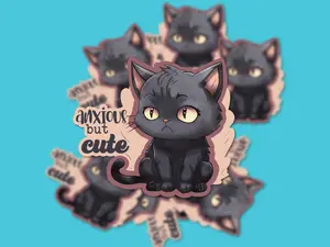 Anxious but Cute Sticker – Black Cat Waterproof Vinyl Decal