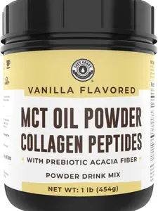 MCT Oil Powder Collagen Peptides Vanilla Flavored, Left Coast Performance, 16oz