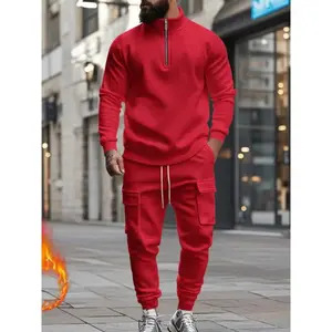 Men’s autumn–winter casual set featuring a half-zip wool pullover sweatshirt and matching pants; slim fit and warm, suitable for everyday wear. GARMENTARY