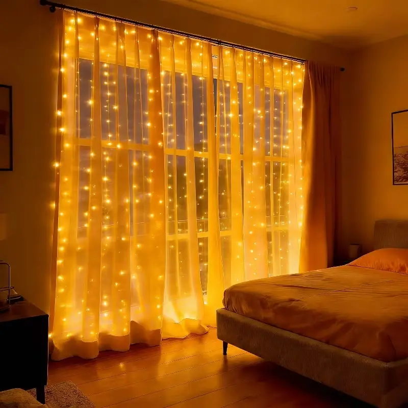 300/600 LED Curtain String Lights - 8 Lighting Modes - Warm White  - Perfect for Christmas, Bedroom, Wedding, Party & Festive Decor - Ideal for Home, Windows, Bathroom, Restaurants, Hotels, Commercial Buildings christmas decorations