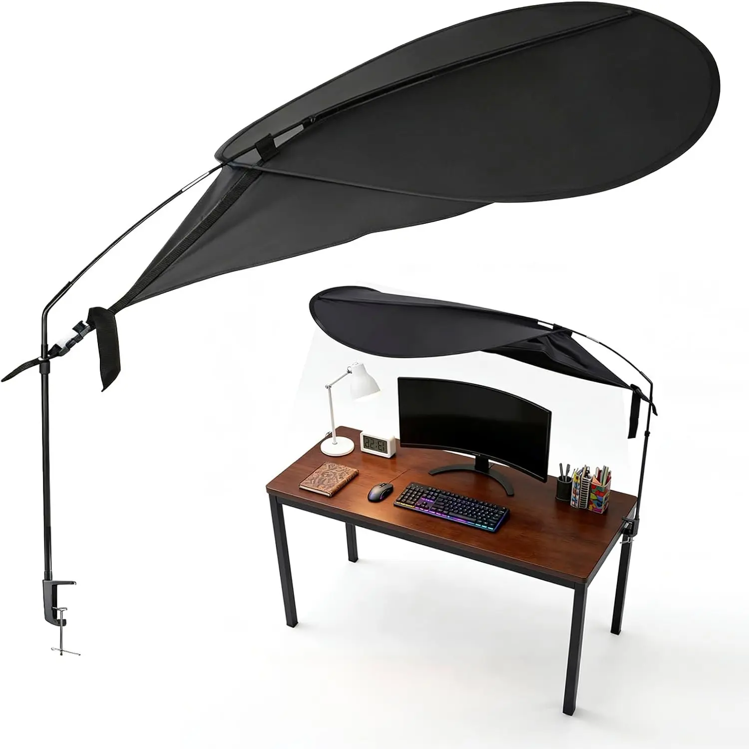 Adjustable Office Cubicle and Desk Shade, 62" Cubicle Light Shield for Working Space, Blocks Overhead Light, Glare and AC Airflow, Portable Shade for Private Protection - Office Accessories (Black)