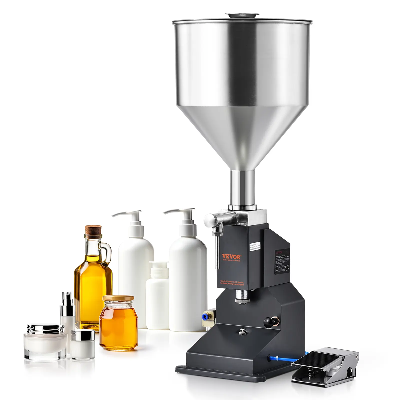 VEVOR Pneumatic Paste Liquid Filling Machine, 5-50ml Bottle Filler, Bottle Filling Machine, Stainless Steel Liquid Filler with Pedal for Milk Water Juice Essential Oil Shampoo Cosmetic Honey Lotion Kitchen Utensils