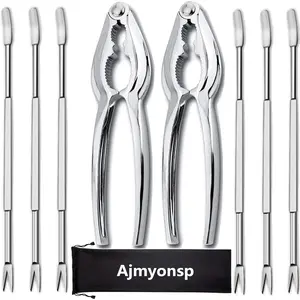 Lobsters Crackers and Picks Set, 8Pcs Crab Leg Cracker Tools - Stainless Steel Seafood Crackers & Forks Nuts Cracker Set & Storage Bag - Dishwasher Safe
