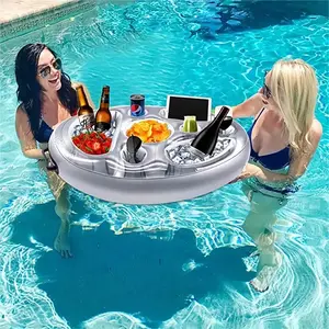 Inflatable Pool Floating Beer Cooler Dining Table, Inflatable Pool Lounge, Beach Swim Ring Beer Bottle Holder, Summer Party Bucket Cup Holder, Swimming Pool Accessories
