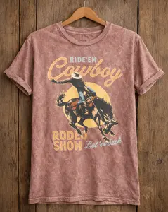Cowboy Rodeo Show Boyfriend Tee in Mocha Mineral Wash