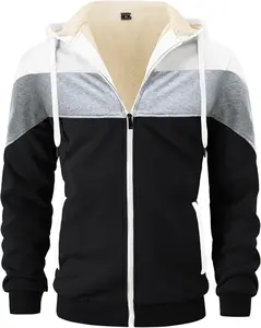 Men's Winter Sherpa Fleece Lined Color Block Full Zip Hooded Sweatshirt - Cozy Warm Fleece Jacket with Pockets, Casual Outdoor Wear for Cold Weather