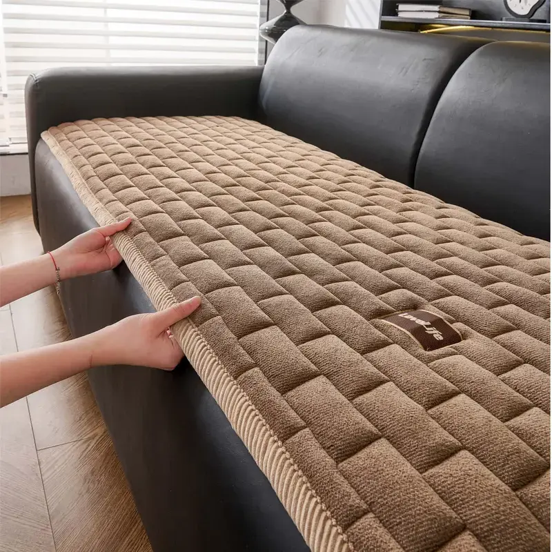 Quilted Grid Sofa Cover, Loveseat & Sectional Couches, 1-Piece Soft Plush Non-Slip Washable Pet-Friendly Protector Mat for 1-4 Seater, Removable Slipcover