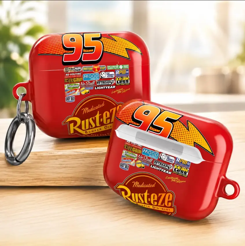Cartoon Racing Car AirPods Case, Red Race Car Earbuds Cover, Silicone Protective Wireless Earphone Case, Cute Gift for Racing Fans