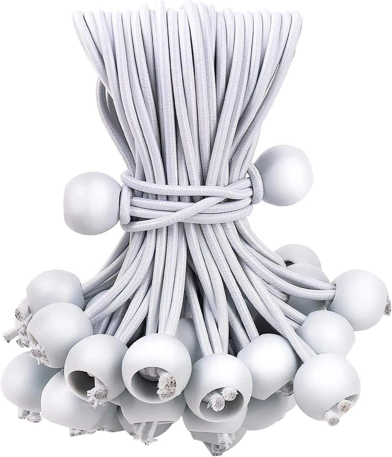 Packs of 50 White Ball Bungee Cords, 6 Inch Heavy Duty Outdoor Bungee Cord with Balls, Tarp Tie Down Bungee Balls for Shelter, Camping, Cargo,Tent Poles UV Resistant（Ball Size 1 inch）