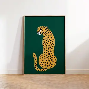 Unframe Cheetah Green Wall Art,Leopard Wall Art,Feline Print,Tiger Illustration,Printable Wall Art,Green Orange Art Print,Big Cat Print,Animal Print