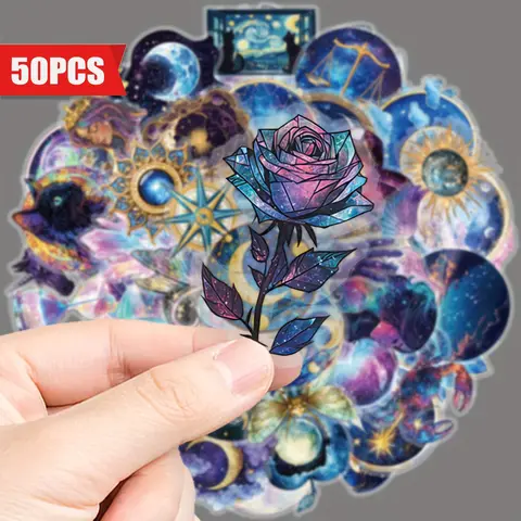 50pcs Enchanting Sky and Magic Illustration Paint Stickers, Waterproof Reusable Stickers for Laptops, Phones, Guitars, Cars, Tablets, Suitcases Decal Sticker, Decals For Vehicles, Decoration Sticker, Sticker Decals, Car Decorative Sticker, Graphic Decal
