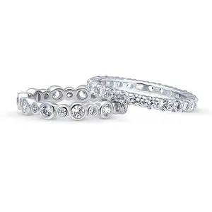BERRICLE Sterling Silver Bubble Rings Stackable Eternity Band Ring Set for Women, Pave Set Round Cut Cubic Zirconia CZ