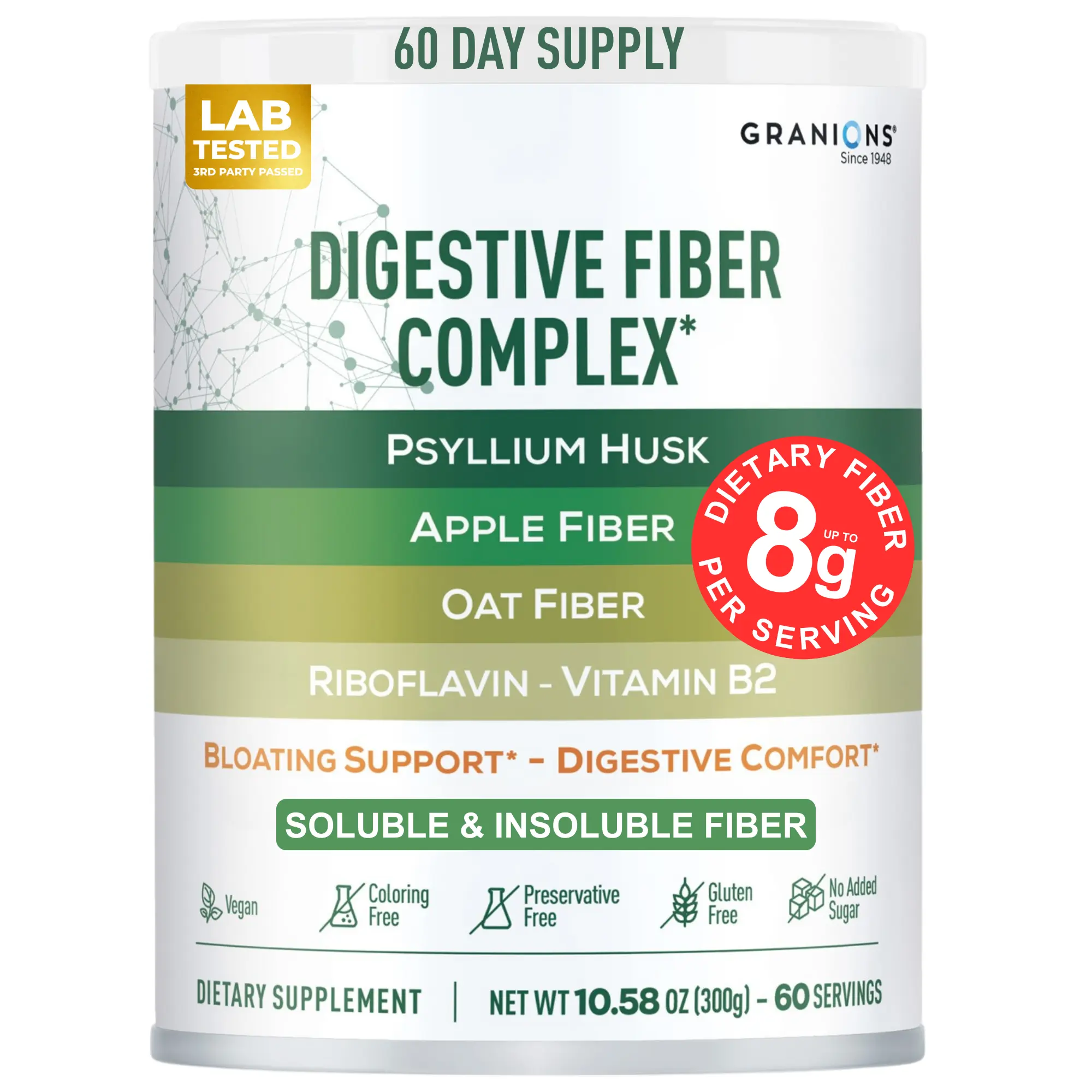 Psyllium Husk Fiber Powder – Soluble & Insoluble Fiber for Gut Health & Bloating – 60 Servings