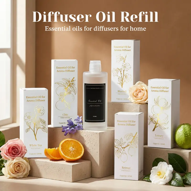 CoreFavor 4.06fl oz（120ml） Essential Oil for Home Fragrance Diffusers, Plant-Based Diffuser Oil, Alcohol-Free Oil for Diffuser, Hotel Collection Diffuser Oil, Essential Oils for Diffusers for Home, Bedroom, Bathroom, Office & Commercial Spaces