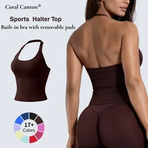 Coral Canton Women's Sleeveless Longline Backless Halter Tank Top - Summer Athletic Tank Top for Sports & Outdoor Activities, Tank Tops, Athletic Tank Tops